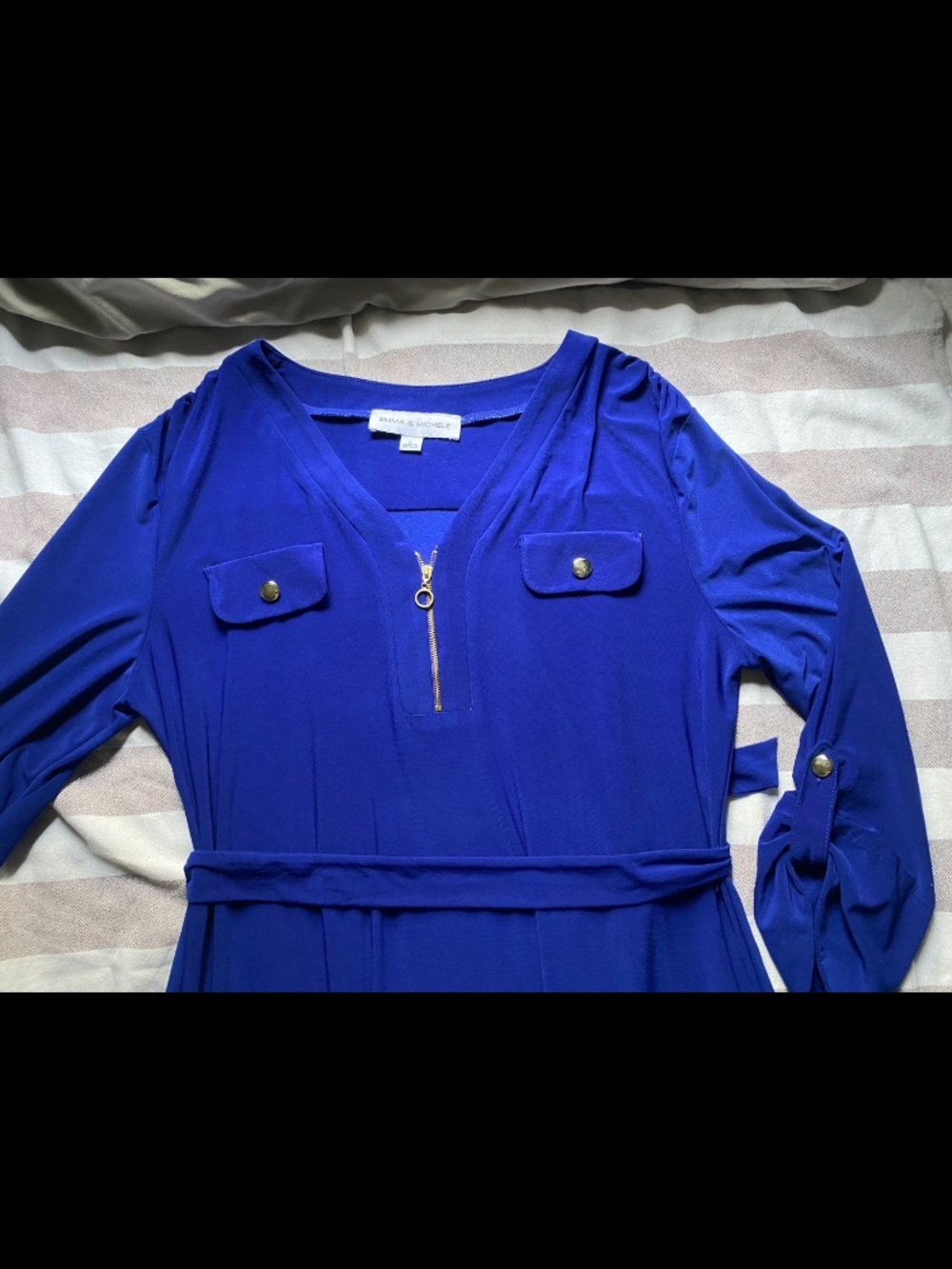 Royal Blue Long Sleeve V-Neck Belted Dress